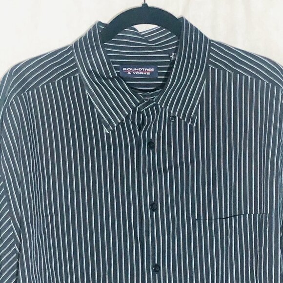 Roundtree & Yorke button down shirt striped collar long sleeve black green READ - Picture 2 of 10